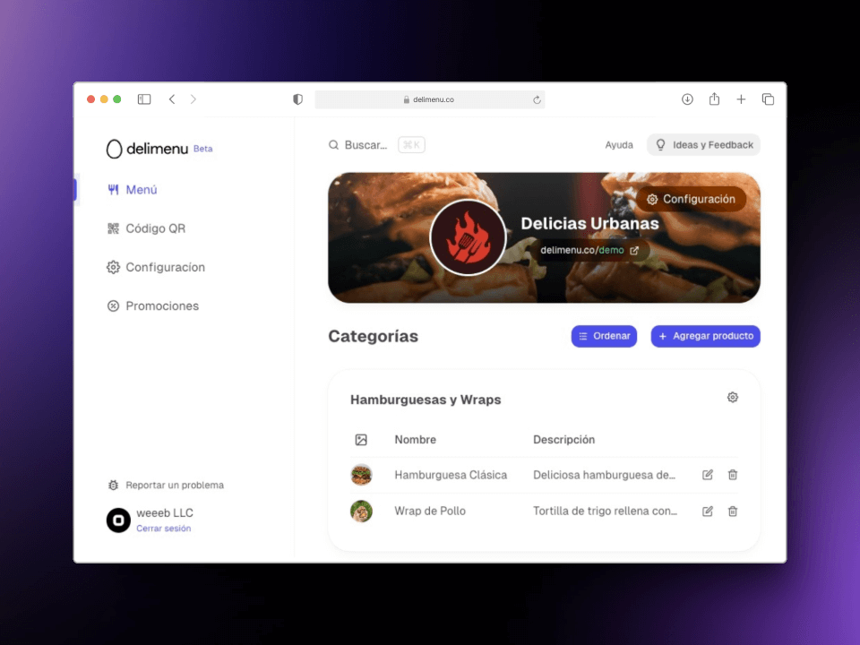 Imagen de la aplicación delimenu